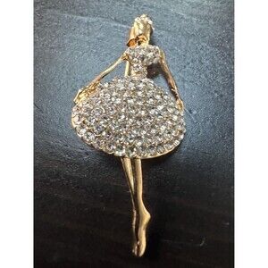 Vintage Classic Ballroom Dance Woman Crystals Rhinestone Brooch Pin B98